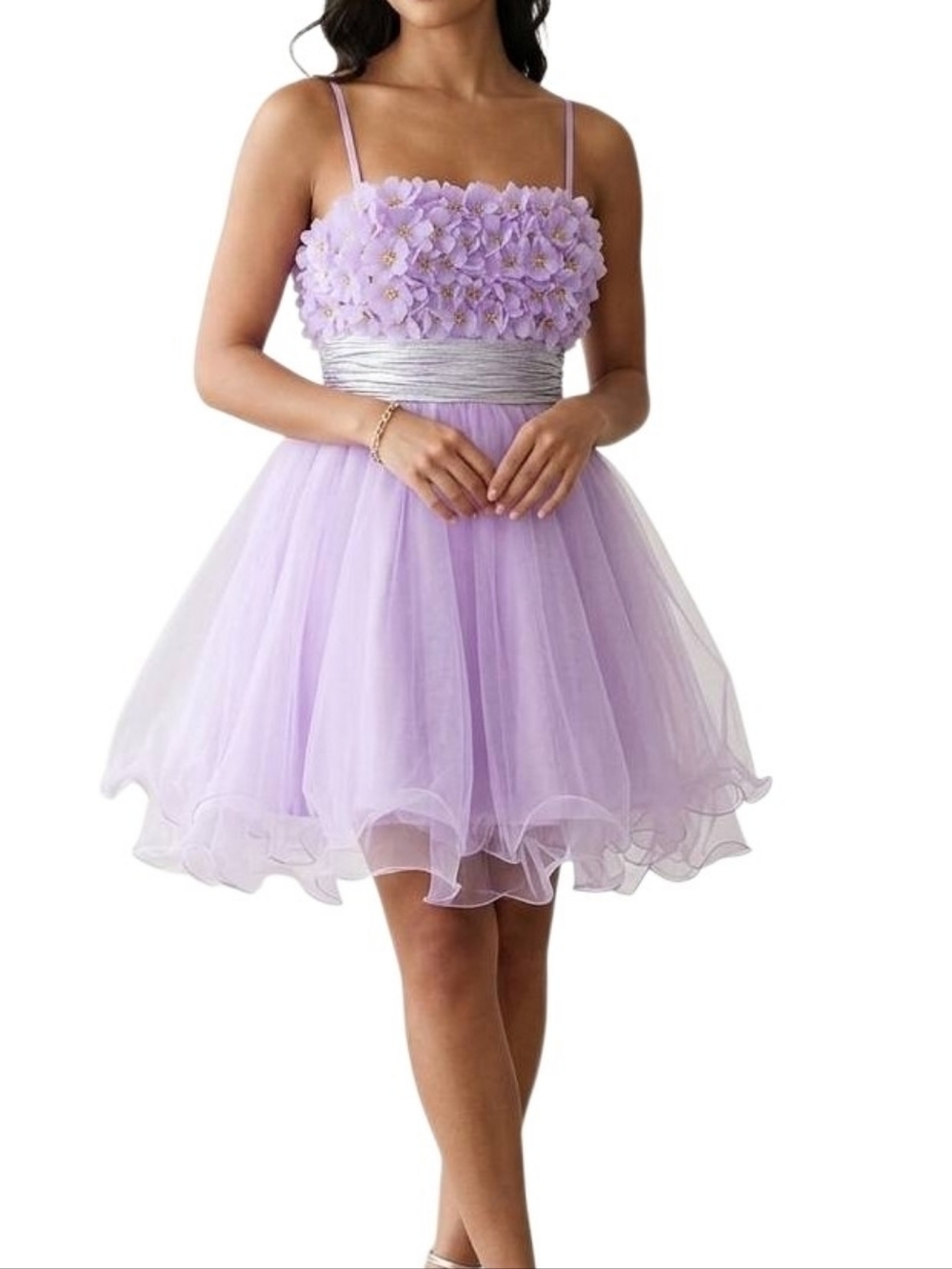 Dave & Johnny lilac purple 3D floral tulle puffy skirt mini party dress 7/8 Y2K